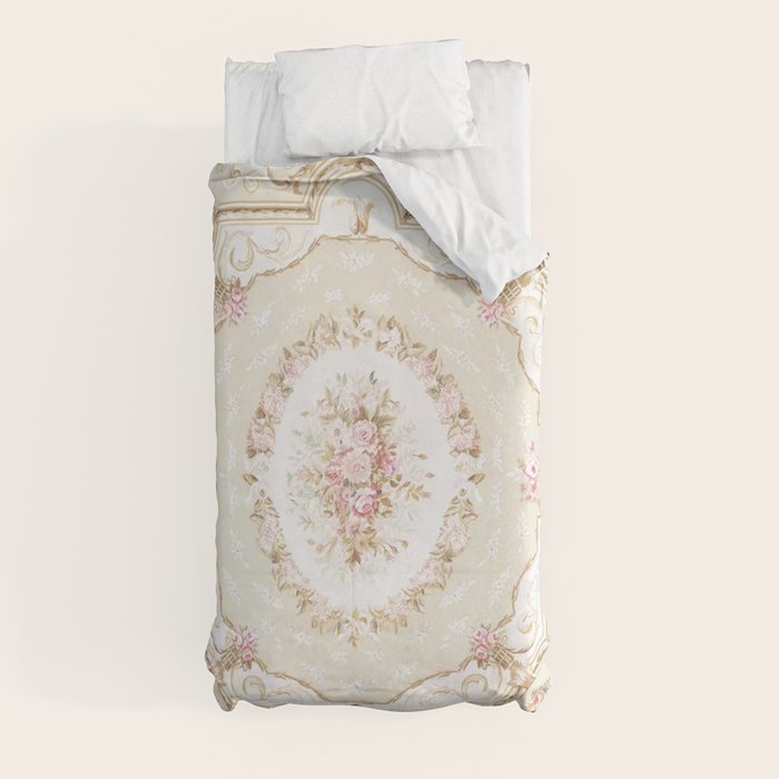 Antique French 19th Century Aubusson Rose Floral Duvet Cover Gallery Image 9