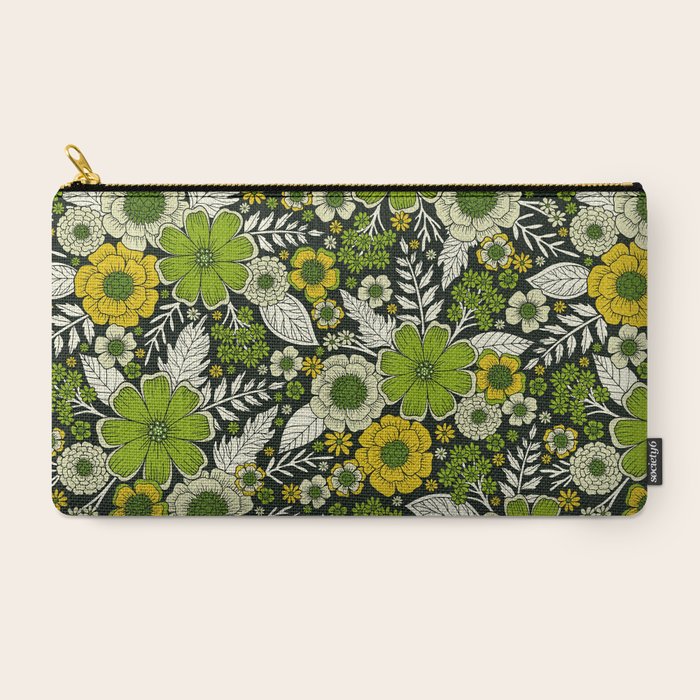 Modern Yellow & Green Floral Pattern Carry All Pouch Gallery Image 2