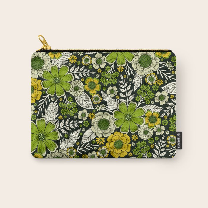 Modern Yellow & Green Floral Pattern Carry All Pouch Gallery Image 1