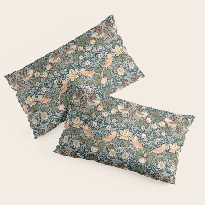 William Morris Vintage Strawberry Thief Green Indigo Thyme Pillow Sham Gallery Image 4
