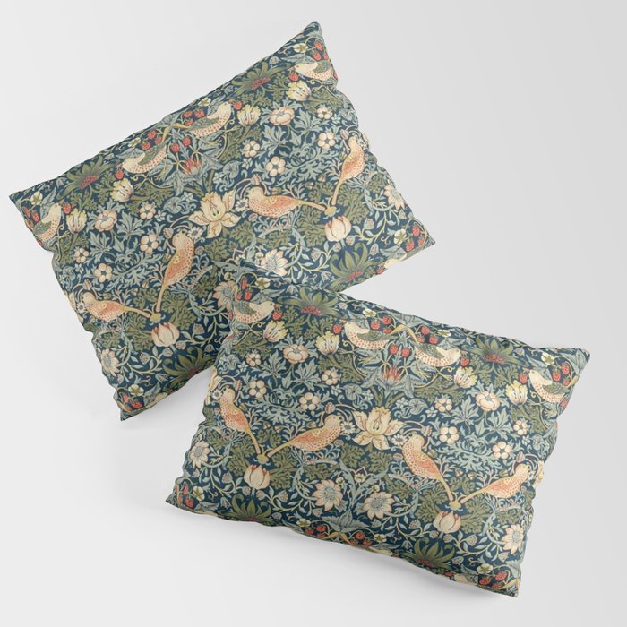 William Morris Vintage Strawberry Thief Green Indigo Thyme Pillow Sham Gallery Image 3