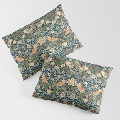 William Morris Vintage Strawberry Thief Green Indigo Thyme Pillow Sham Gallery Image 3