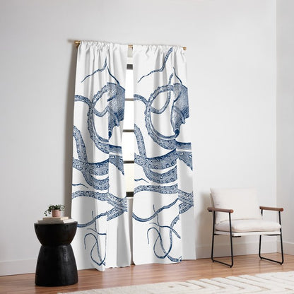 Blue nautical vintage octopus illustration Window Curtain Gallery Image 6