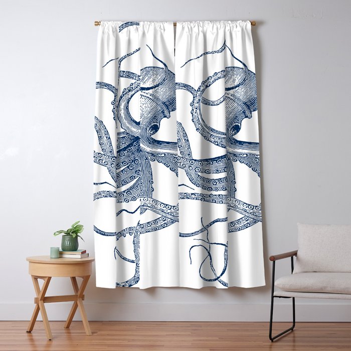 Blue nautical vintage octopus illustration Window Curtain Gallery Image 1
