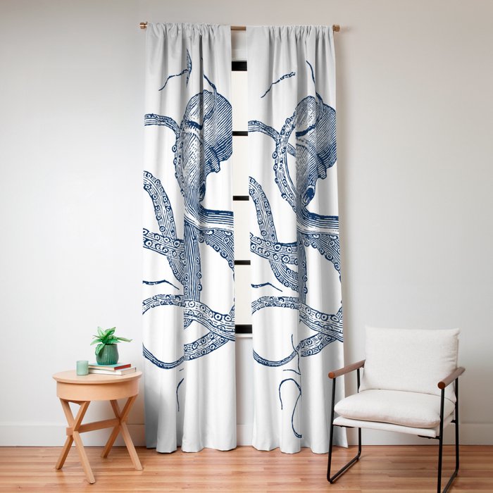 Blue nautical vintage octopus illustration Window Curtain Gallery Image 4