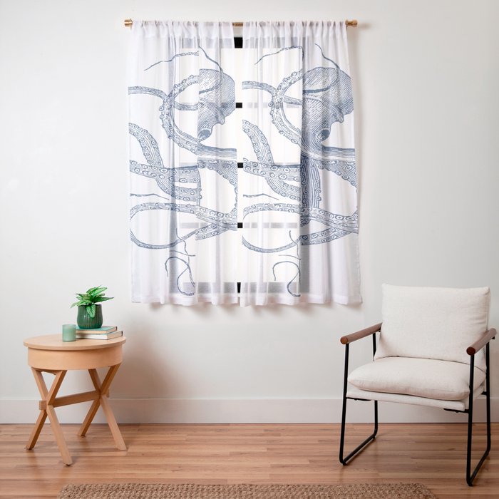 Blue nautical vintage octopus illustration Window Curtain Gallery Image 19