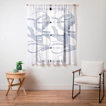Blue nautical vintage octopus illustration Window Curtain Gallery Image 19