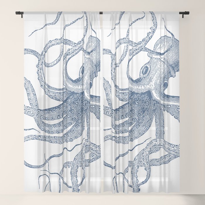 Blue nautical vintage octopus illustration Window Curtain Gallery Image 17