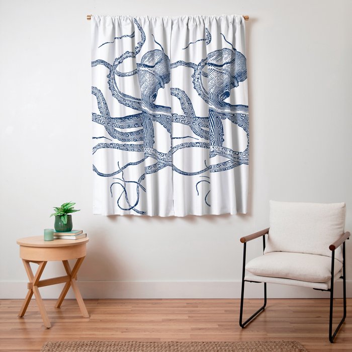Blue nautical vintage octopus illustration Window Curtain Gallery Image 7