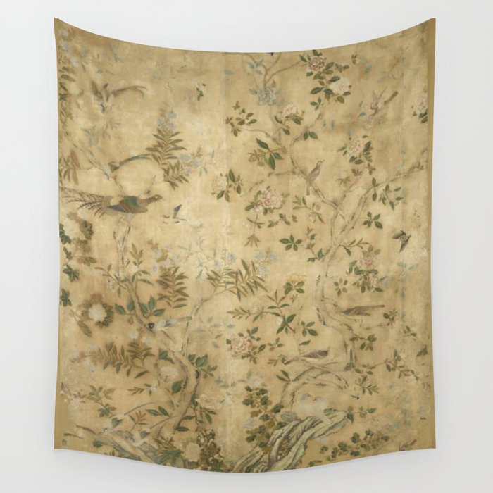 Antique 18th Century Chinoiserie Golden Garden Fresco 1740 Wall Tapestry Gallery Image 3