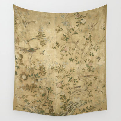 Antique 18th Century Chinoiserie Golden Garden Fresco 1740 Wall Tapestry Gallery Image 3