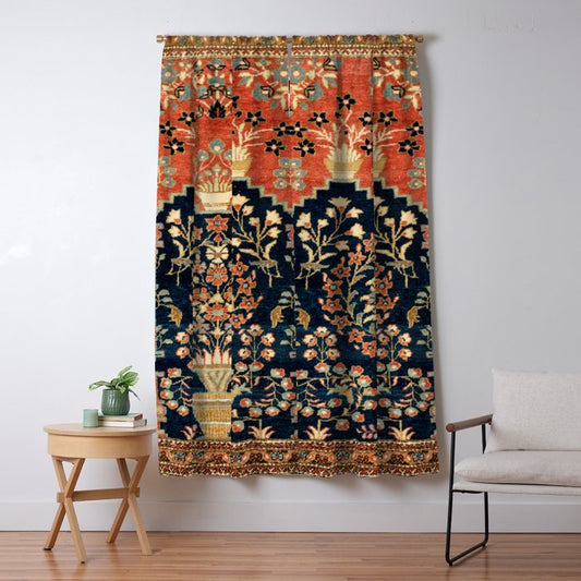Kashan Poshti Antique Central Persian Rug Print Window Curtain Gallery Image 1