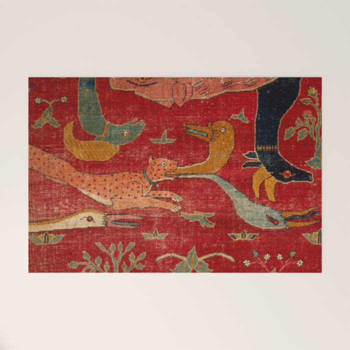 Animal Grotesques Mughal Carpet Fragment Digital Painting Welcome Mat Gallery Image 1