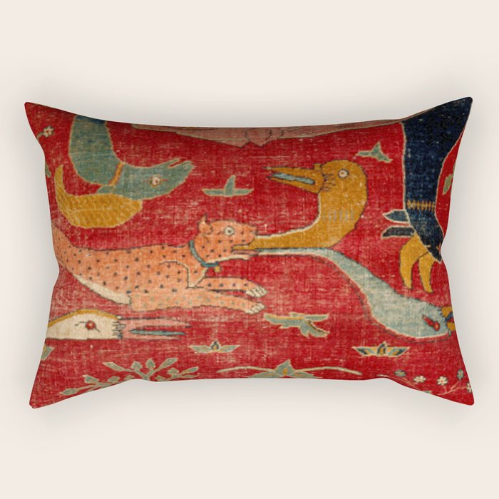 Animal Grotesques Mughal Carpet Fragment Digital Painting Rectangular Pillow Gallery Image 1