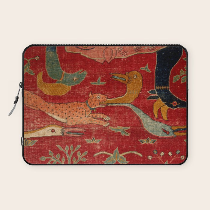 Animal Grotesques Mughal Carpet Fragment Digital Painting Laptop Sleeve Gallery Image 1