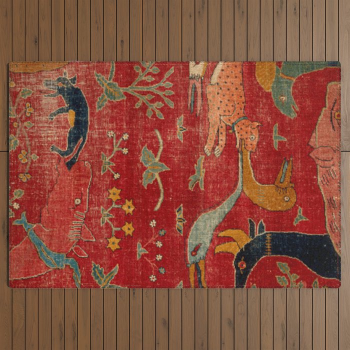 Animal Grotesques Mughal Carpet Fragment Digital Painting Outdoor Rug Gallery Image 3
