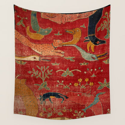 Animal Grotesques Mughal Carpet Fragment Digital Painting Wall Tapestry Gallery Image 1