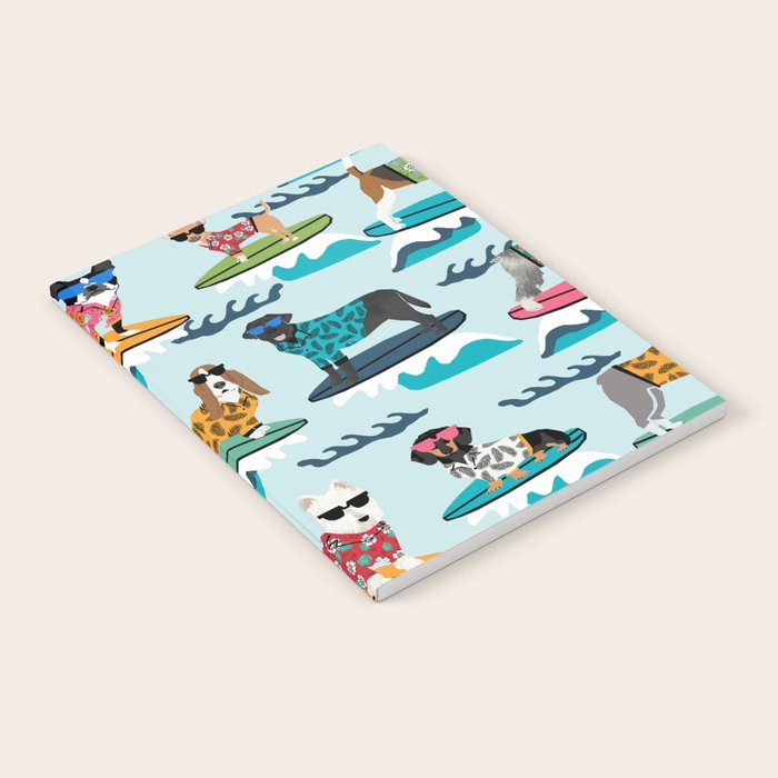 Surfing Dogs - cute summer tropical dogs surfing Notebook Gallery Image 1