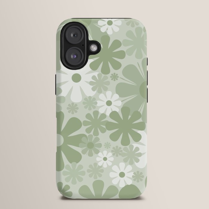 Retro 60s 70s Aesthetic Floral Pattern in Pretty Pastel Sage Green iPhone Case Gallery Image 13