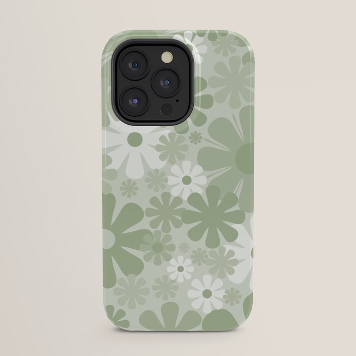 Retro 60s 70s Aesthetic Floral Pattern in Pretty Pastel Sage Green iPhone Case Gallery Image 31