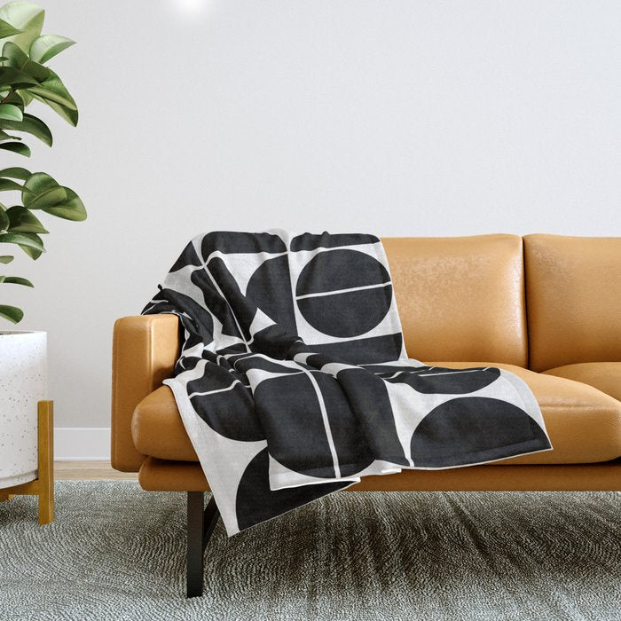 Mid Century Modern Geometric 04 Black Throw Blanket Gallery Image 1