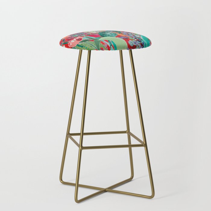 Red floral Jungle Garden Botanical featuring Proteas, Reeds, Eucalyptus, Ferns and Birds of Paradise Stool Gallery Image 2