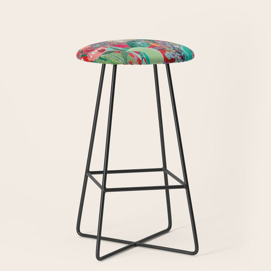 Red floral Jungle Garden Botanical featuring Proteas, Reeds, Eucalyptus, Ferns and Birds of Paradise Stool Gallery Image 1