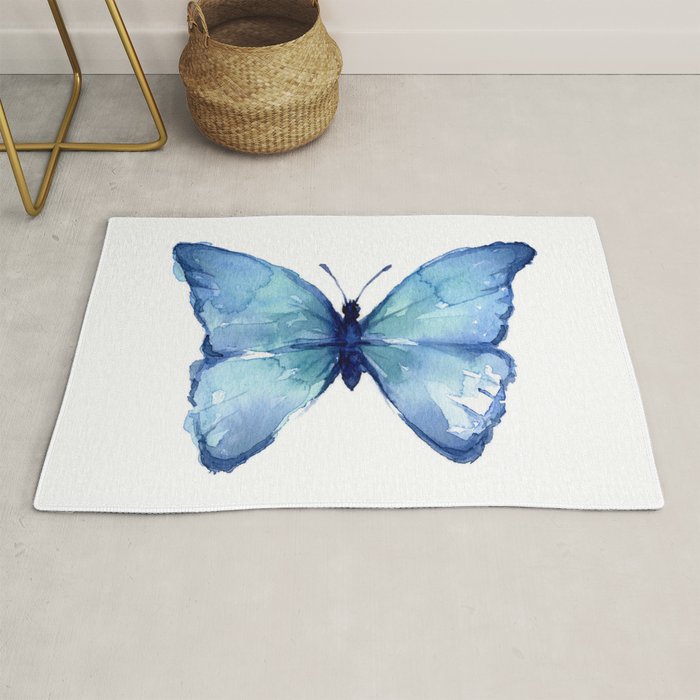 Blue Butterfly Watercolor Rug Gallery Image 1