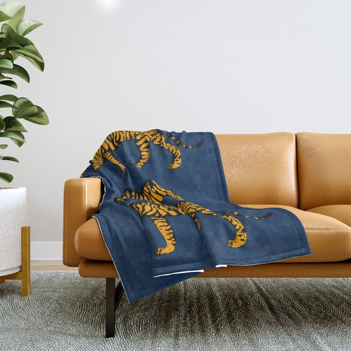 Tigers (Navy Blue and Marigold) Throw Blanket Gallery Image 1