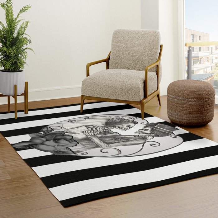 Striped Skeleton Love Couple Marriage Dance Rug Gallery Image 3