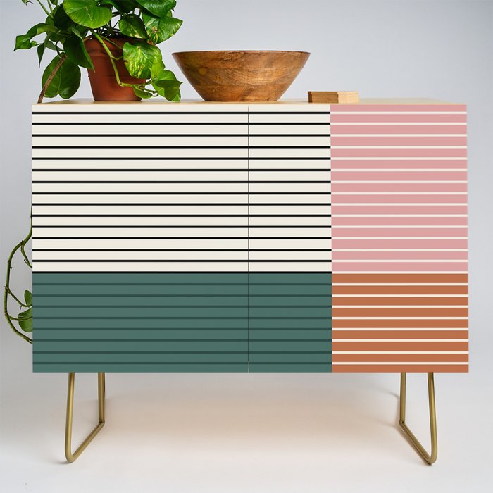 Color Block Line Abstract V Colorful Retro Credenza Gallery Image 1