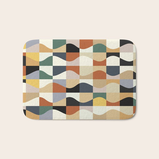 Retro Neutral Wavy Checker Bath Mat Gallery Image 1