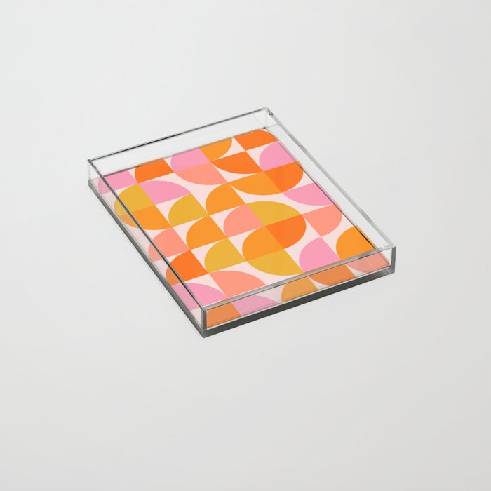 Mid Century Mod Geometry in Pink and Orange Acrylic Tray Gallery Image 2