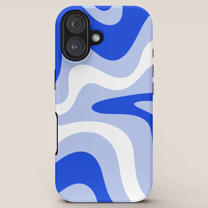 Retro Liquid Swirl Abstract Pattern Square in Royal Blue, Light Blue, and White iPhone Case Gallery Image 5
