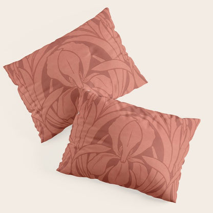 Victorian Iris Damask Pattern Red Orange Pillow Sham Gallery Image 3