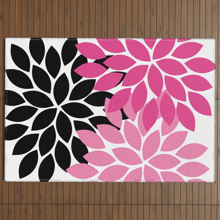 Bold Colorful Hot Pink Black Dahlia Flower Burst Petals Outdoor Rug Gallery Image 4