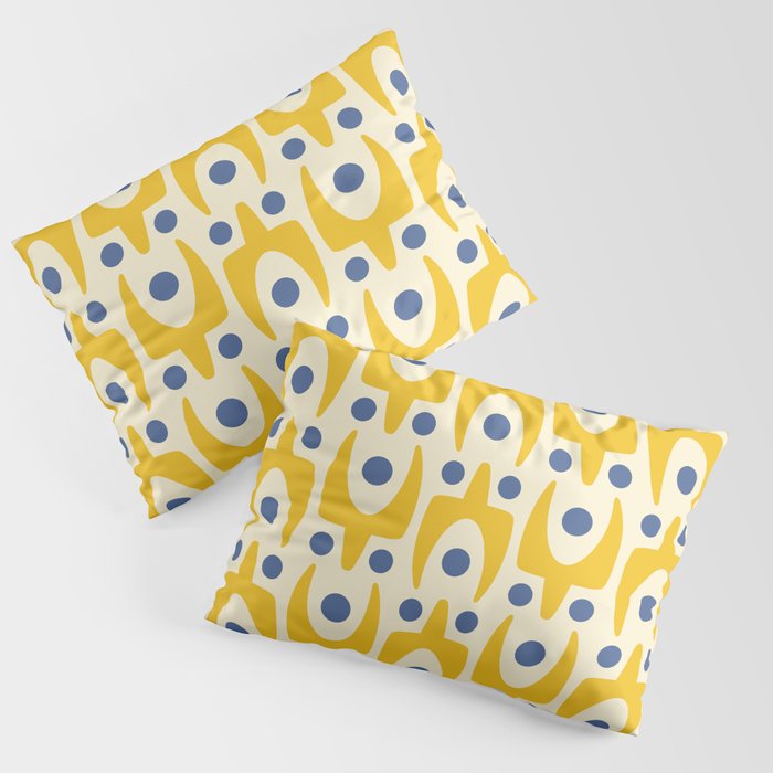 Mid Century Modern Abstract Pattern 641 Googie Yellow and Blue Pillow Sham Gallery Image 3