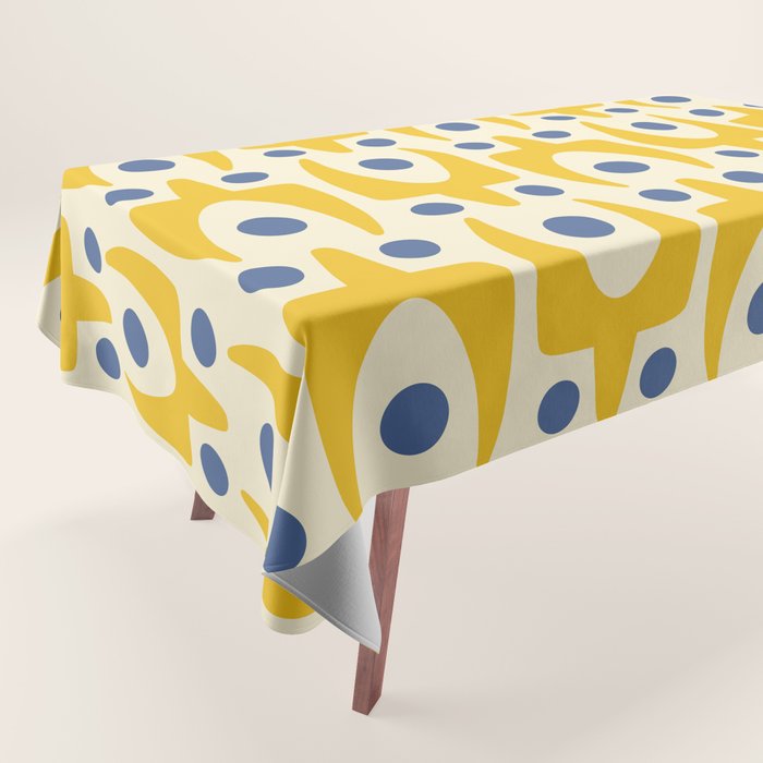 Mid Century Modern Abstract Pattern 641 Googie Yellow and Blue Tablecloth Gallery Image 1