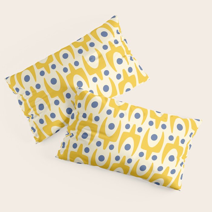 Mid Century Modern Abstract Pattern 641 Googie Yellow and Blue Pillow Sham Gallery Image 2