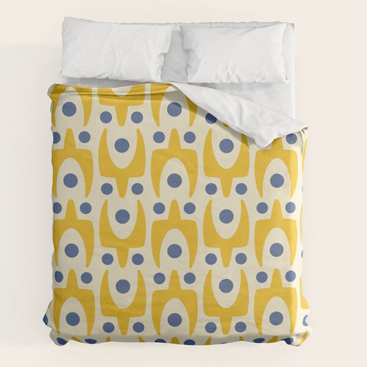 Mid Century Modern Abstract Pattern 641 Googie Yellow and Blue Duvet Cover Gallery Image 2