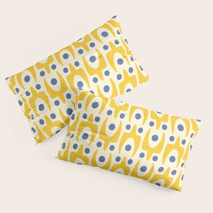 Mid Century Modern Abstract Pattern 641 Googie Yellow and Blue Pillow Sham Gallery Image 4
