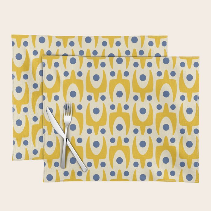 Mid Century Modern Abstract Pattern 641 Googie Yellow and Blue Placemat Gallery Image 2