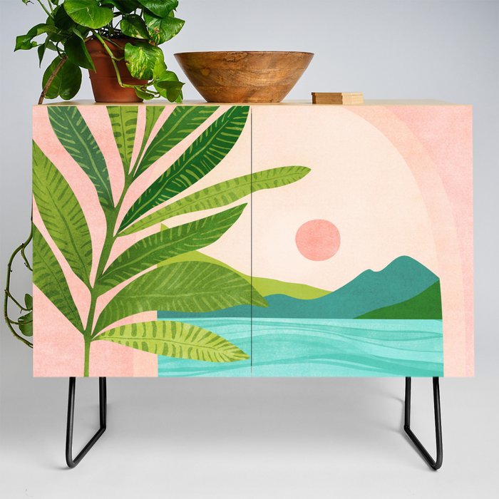 Vacation Views - Pink Coastal Landscape Credenza Gallery Image 2