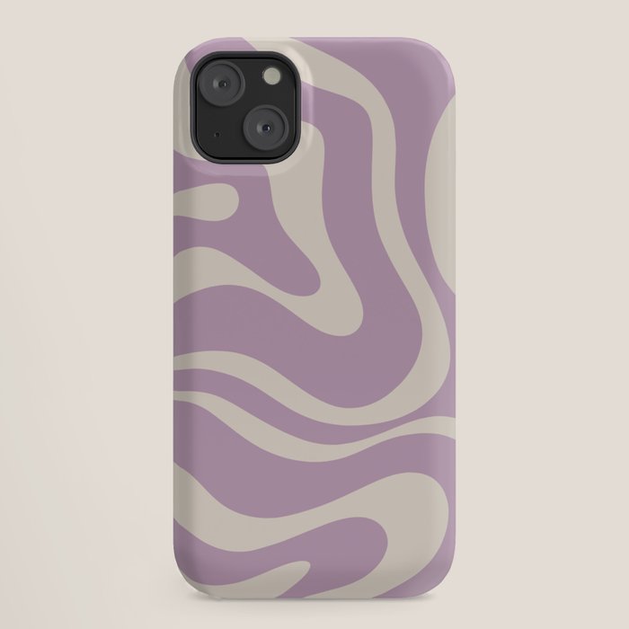 Modern Retro Liquid Swirl Abstract Pattern Square in Lavender Cream iPhone Case Gallery Image 18