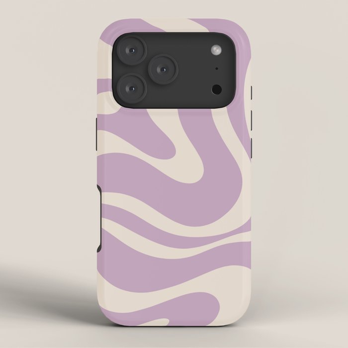 Modern Retro Liquid Swirl Abstract Pattern Square in Lavender Cream iPhone Case Gallery Image 3