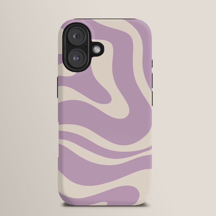 Modern Retro Liquid Swirl Abstract Pattern Square in Lavender Cream iPhone Case Gallery Image 13