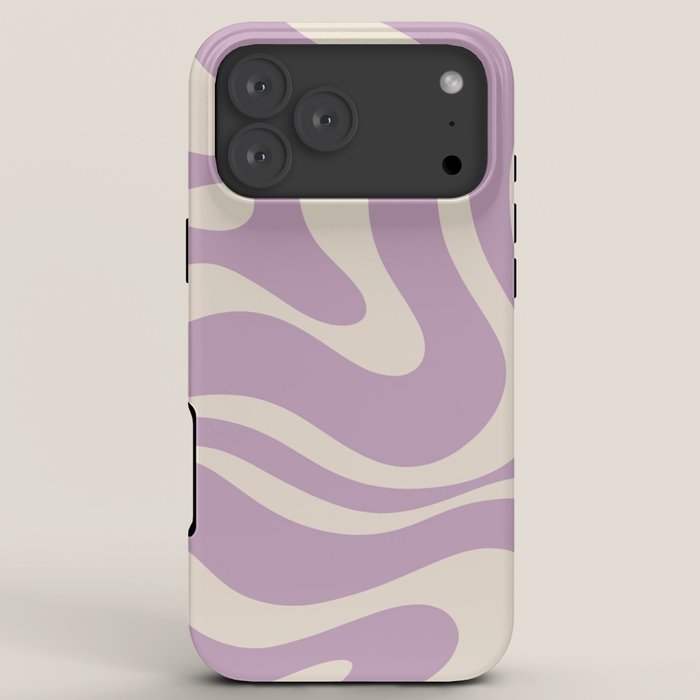 Modern Retro Liquid Swirl Abstract Pattern Square in Lavender Cream iPhone Case Gallery Image 8