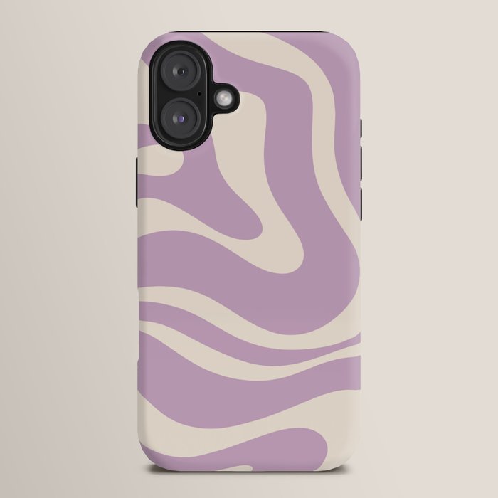 Modern Retro Liquid Swirl Abstract Pattern Square in Lavender Cream iPhone Case Gallery Image 14