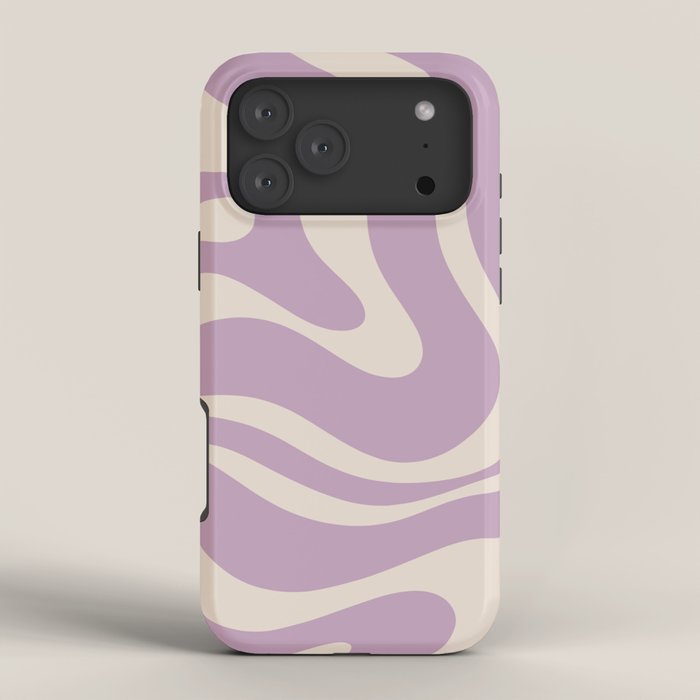 Modern Retro Liquid Swirl Abstract Pattern Square in Lavender Cream iPhone Case Gallery Image 4