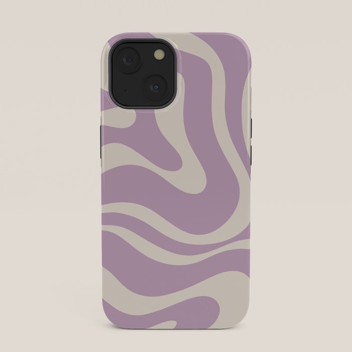 Modern Retro Liquid Swirl Abstract Pattern Square in Lavender Cream iPhone Case Gallery Image 33